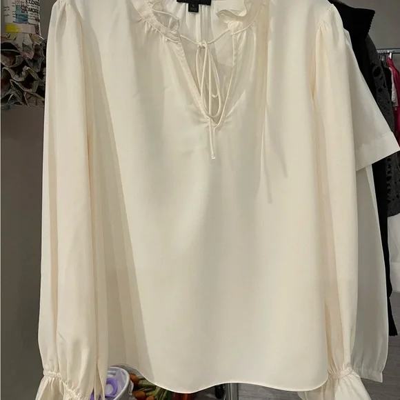 J. Crew Cream Ruffled Puff Sleeve Blouse - Picture 3 of 5